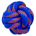 Dog chewing knotted rope ball