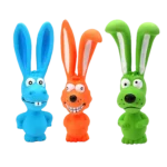 Blue animal-shaped toy by squeezing to show the squeaker inside
