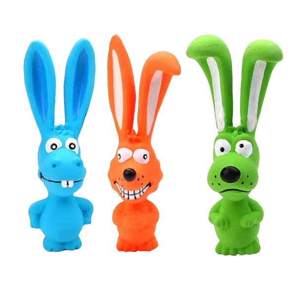 Blue animal-shaped toy by squeezing to show the squeaker inside