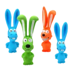 Different color of animal shapes of latex toys, including a rabbit, duck, and frog