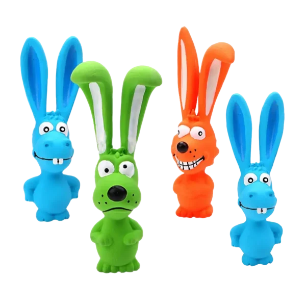 Different color of animal shapes of latex toys, including a rabbit, duck, and frog