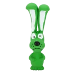 A close-up view of the bumpy texture on a green frog latex dog toy