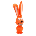 A fluffy puppy teething on a soft and durable animal-shaped long ears puppy toy