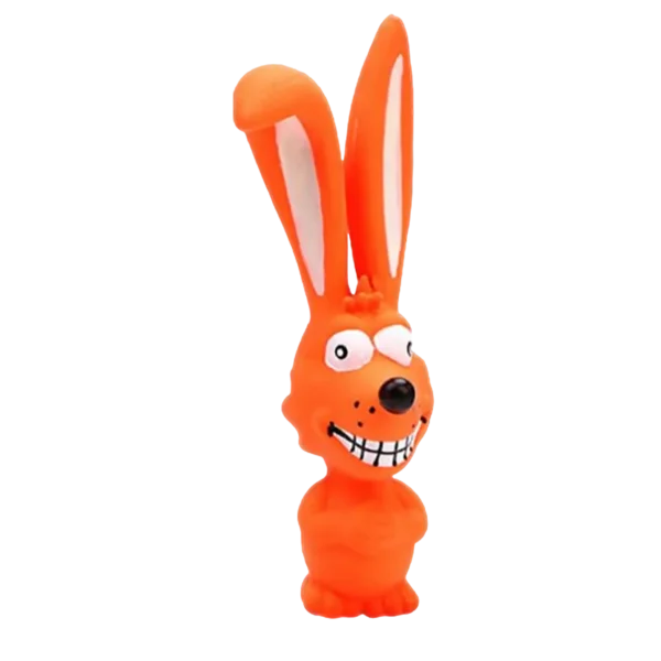 A fluffy puppy teething on a soft and durable animal-shaped long ears puppy toy