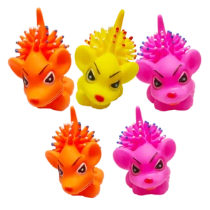 A vibrant family of colorful Latex Cute Face Sound Toys for Pets with various animal designs