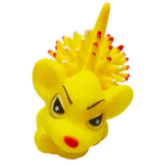 Close-up of a single yellow cute dog toy with a smiling face.